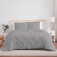 Kotton Culture 1000 Thread Count Pleated Duvet Cover - 3 Piece Duvet Set 100% Egyptian Cotton Breathable All Season with Zipper & Corner Ties Soft Comforter Cover (Silver, Full/Queen)