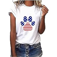 Lighting Deals Women's 4th of July Shirts Casual Short Sleeve Summer Tops Novelty American Flag T-Shirt Funny Cute Graphic Tees