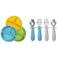PandaEar Divided Unbreakable Silicone Baby and Toddler Plates & 4 Set Baby Toddler Spoon Fork