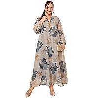 Womens Plus Size Dresses Summer Tropical Print Notched Neck Tassel Detail Maxi Dress