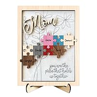 Personalized Mom You Are The Piece That Holds Us Together Puzzle Sign,Custom Wood Engraved Plaque Kids Names Birthday Mothers Day Gifts for Grandma Mum from Daughter Son