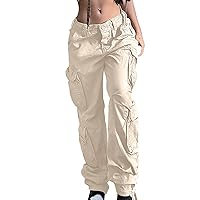 Y2K Teen Girls Cargo Pants Low Waist Straight Leg Bootcut Bootleg Pants Cute Tactical Hiking Pants Loose Fit Trousers