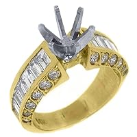 14k Yellow Gold Baguette & Round Diamond Engagement Ring Semi Mount 2.58 Carats