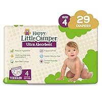 Happy Little Camper Natural Disposable Baby Diapers, Gentle on Skin, Ultra-Absorbent, Hypoallergenic, Chlorine Free, Fragrance Free, Safe for Sensitive Skin, Toddler, Diapers Size 4, 29 Count