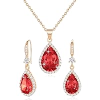 Women Jewelry Set Silver/Gold Plated Teardrop Pendant Necklace Dangle Drop Earrings Dangling Sets Birthstone Crystals Rhinestone,Birthday Anniversary Wedding Mother’s Day Gifts for Women
