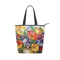 ALAZA Tote Canvas Shoulder Bag Floral Oil Painting Spring Flowers Womens Handbag