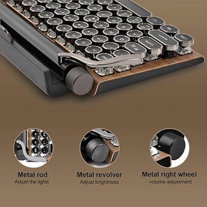7KEYS Retro Typewriter Keyboard, Electric Typewriter Vintage with Upgraded Mechanical Bluetooth 5.0,Multi Devices Connection Classical Wooden,Punk Round Keys for Desktop PC/Laptop Mac/Phone