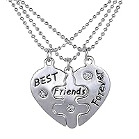 Silver Heart Necklaces For Friends, Best Friend Necklaces For 3 Matching Best Friends Forever Engraved Puzzle Pendant Necklaces For Her Girls Woman Bff Friendship s Birthday