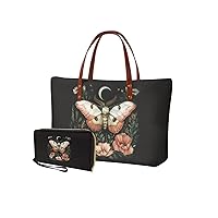 Womens Handbag with Matching Wallet, Large Top Handle Purse Shoulder Tote Bag with PU Clutch Wallet Purse