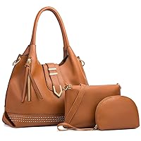 Womens Purse and Handbag 3 Pcs Bag Set Tassel Tote Clutch Satchel Top Handle Shoulder Bag
