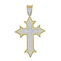 10k Gold Two tone CZ Cubic Zirconia Simulated Diamond Mens Cross Height 52.5mm X Width 30.5mm Religious Charm Pendant Necklace Jewelry for Men