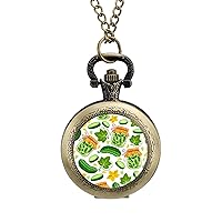 Pickled Cucumbers Fashion Vintage Pocket Watch with Chain Quartz Arabic Digital Dial for Men Gift