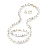 The Pearl Source 7-8mm Freshwater Cultured Pearl Set for Women Includes Necklace, Bracelet, and Earrings with 14K Gold