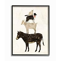 Stupell Industries Donkey Goat Dog and Cat Barnyard Friends Stacked Farm Animals Black Framed Wall Art, 11 x 14, Design by Artist Victoria Borges