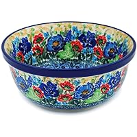Polish Pottery 6¼-inch Bowl made by Ceramika Artystyczna (Lupines And Roses Theme) Signature UNIKAT + Certificate of Authenticity