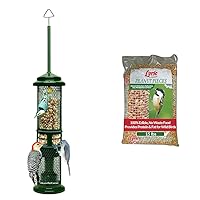 Squirrel Buster Nut Feeder Squirrel-Proof Bird Feeder for Nuts and Fruit, Two Meshes & Lyric Peanut Pieces Wild Bird Seed - No Waste Bird Food - Attracts Titmice, Woodpeckers, Chickadees & More