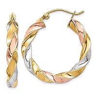 14K Tri Color Gold Twisted Hoop Earrings
