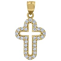 10k Gold CZ Cubic Zirconia Simulated Diamond Unisex Cross Height 27.2mm X Width 14.1mm Religious Charm Pendant Necklace Jewelry for Women