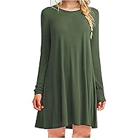 Andongnywell Women's Plus Size Solid Color Slim Summer Casual Mini Dress Long Sleeve Tshirt Dresses