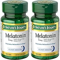 Nature's Bounty Melatonin, 100% Drug Free Sleep Aid, Promotes Relaxation and Sleep Health, 1mg, 180 Tablets (Pack of 2)