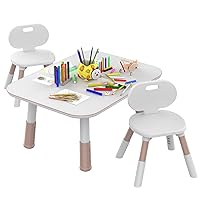 Kids Table and 2 Chair Set,6 Adjustable Heights Wooden Tables and Chairs Set, Toddler Dining Table and Chair Set with Graffiti Desktop,Suitable for Children's Arts and Crafts, Activity and Play