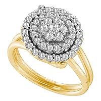 The Diamond Deal 14kt Yellow Gold Womens Round Diamond Concentric Circle Flower Cluster Ring 3/4 Cttw