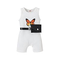 Toddler Girls Sleeveless Butterfly Romper Ribbed Jumpsuit Belt Waist Bag Outfits Baby Girls Clothes 1218