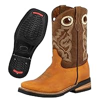 Kids Honey Brown Western Wear Cowboy Boots Leather Square Toe Bota