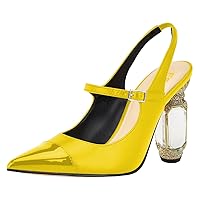 FSJ Women Slingback Crystal High Heel Pointed Closed Toe Ankle Strap Pumps Fashion Backless Dress Sandals Prom Party Shoes Size 4-16 US