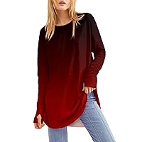 Tops for Women Casual Fall Long Sleeve Tops Women's Travel Plus Size Fall Fashion Top Fitted Plain Cool Crew Neck Tee Shirts for Women Wine Tshirts Shirts for Women X-Large
