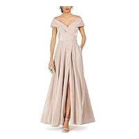 Xscape Womens Petites Off-The-Shoulder Glitter Evening Dress