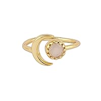 Designer Gold Plated White Hydro Moonstone Brass Moon Shape Adjustable Rings Jewelry EJ-1056-7