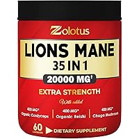 35 in 1 Lions Mane Mushroom Capsules, Equivalent to 20000mg, with Cordeyceps, Reishi, Elderberry, Ashwagandha, Panax Ginseng - Focus, Memory and Brain Support Supplement, Immune Support, Energy Pills