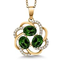 Gem Stone King 1.70 Ct Oval Green Chrome Diopside 18K Yellow Gold Plated Silver 3-Stone Pendant