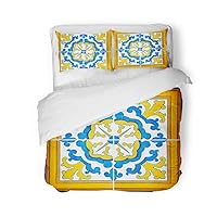 Duvet Cover Set Twin Size Spanish Closeup Detail of Old Portuguese Glazed Tiles Abstract 3 Piece Microfiber Fabric Decor Bedding Sets for Bedroom