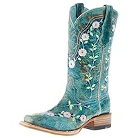 Corral Kids Turquoise Flowered Embroidery 10 In Turquoise Crater Top Boot Turquoise 1 M