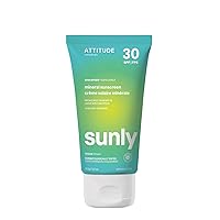 ATTITUDE Mineral Sunscreen with Zinc Oxide, SPF 30, EWG Verified, Broad Spectrum UVA/UVB Protection, Dermatologically Tested, Vegan, Unscented, 5.2 Ounces