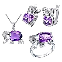 Uloveido Good Luck Big Elephant Shape Crystal Drop Pendant Necklace, Earrings and Rings Wedding Jewelry Set for Bridal Women Birthday Anniversary T485