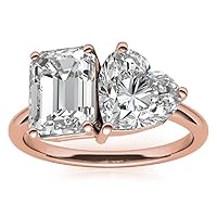 10K/14K/18K Solid Rose Gold Handmade Engagement Ring 2 CT Emerald & Heart Cut Moissanite Diamond Solitaire Wedding/Bridal Ring for Women/Her, Gorgeous Gifts for Her