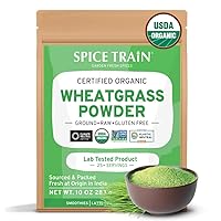 SPICE TRAIN, Organic Wheatgrass Powder (283g/10oz) Rich Green Powder - Lab Tested for Heavy Metals | Gluten Free, Non-GMO, USDA Organic | No Sugar, No Artificial Ingredients | Resealable Ziplock Pouch