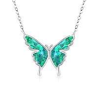 Opal Butterfly Necklace for Women 925 Sterling Silver Dainty Cute Butterfly Charm Jewelry Delicate Pendant Butterfly Necklace Birthday Christmas Gift for Wife Girlfriend Mom Teen