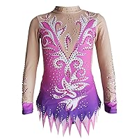 Rhythmic Gymnastics Leotards Girls Purple Print Luxury Flash Diamond Crew Neck Sleeveless Competition Costume