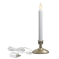 FPC1370P 11 Inch Electric Plug-in Flameless Window Candle with Tilt to Change Flame Color and Dusk to Dawn Light Sensor Timer, Pewter/Sliver