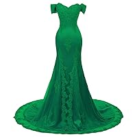 Women's One Shoulder Mermaid Lace Prom Dresses Small V Neck Beaded Formal Evening Gowns