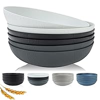 Wheat Straw Salad Bowls - 65oz Large Pasta Bowls - 10 Inches Serving Bowls Plates Bowls Set of 6 - Wide and Shallow Bowls for Kitchen - Dishwasher Safe Bowls - Black to Grey