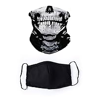 iHeartRaves Skeleton Face Mask Bandana Neck Gaiter and Black Face Cover Bundle