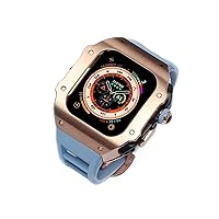 49mm Men Women Stainless Steel Watch Case Rubber Band，For Apple Watch Ultra 8 49mm，RM Style Shockproof Metal Frame Fluoroelastomer Band And Butterfly Clasp Replacement Accessories