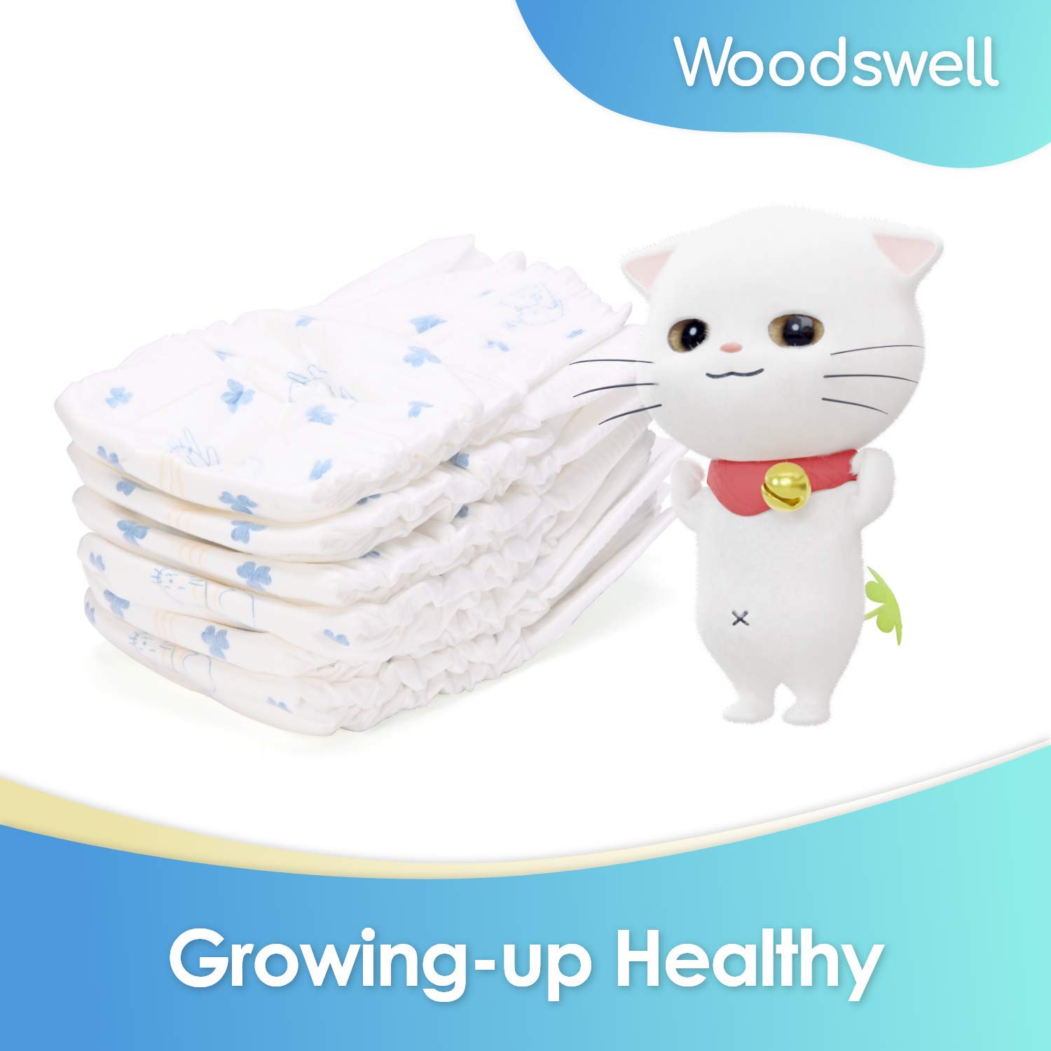 Woodswell Care Baby Diapers (Size 1, 100 Counts) - Hypoallergenic, Double Leak Protection, Ultra Soft, Super Absorbent, Edible Fabric Surface Layer