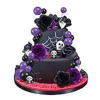 RAYNAG 44 Pieces Halloween Cake Toppers Purple Ball Cake Topper Mini Balloons Rose Flower Ghost Cupcake Topper Wizard Pumpkin Themed Cake Decoration for Halloween Birthday Black Gothic Wedding Party