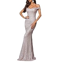 Women Off Shoulder Short Sleeve Cocktail Backless Maxi Dress Party Club Night Dress (Color : White, Size : Large)